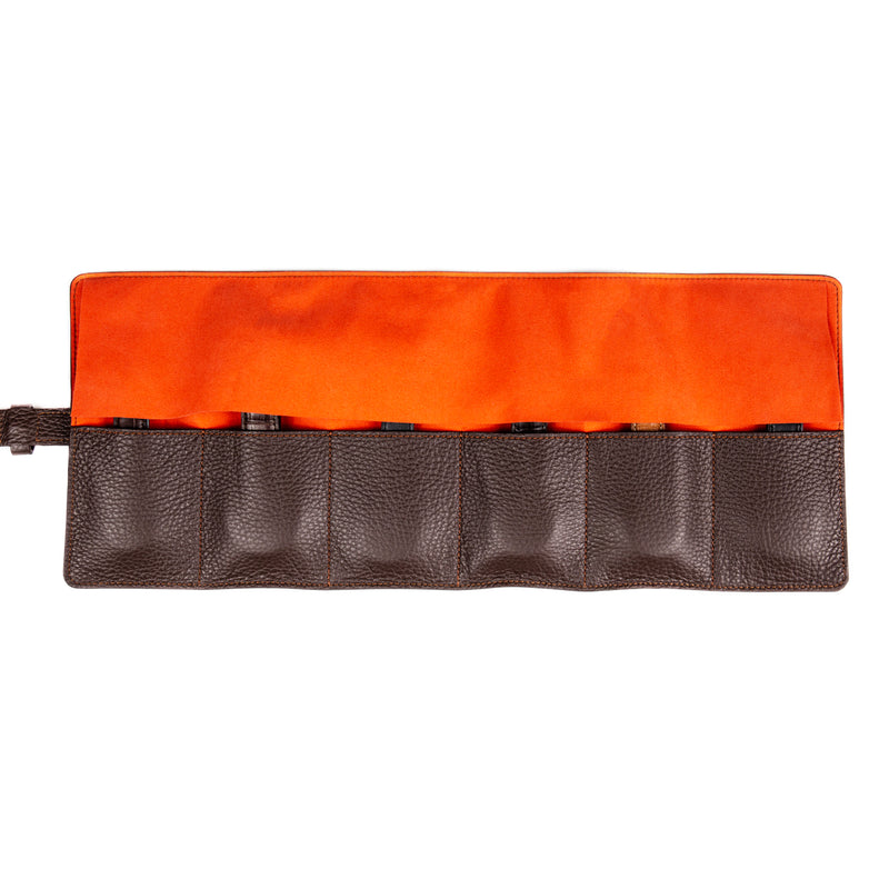 Monochrome - Leather Watch Roll - Dark Brown & Orange