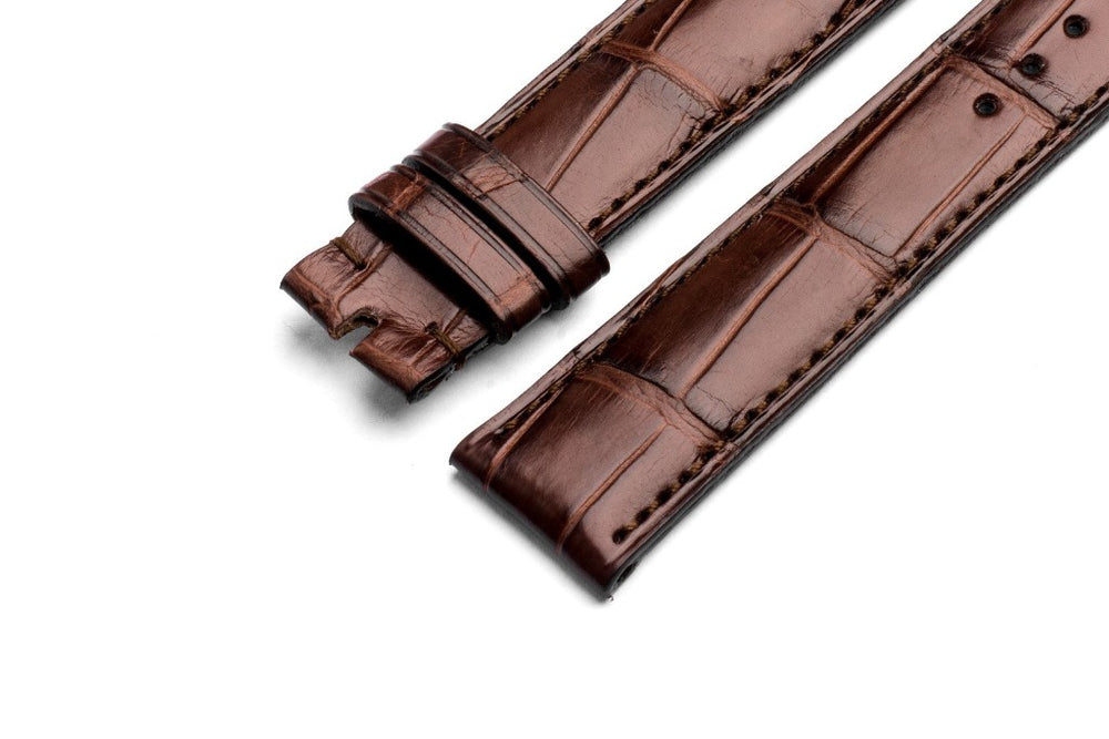Bracelet de montre rembourrage épais grain croco marron foncé 18mm 20 Bracelet de montre rembourrage épais grain croco marron foncé 18mm 20