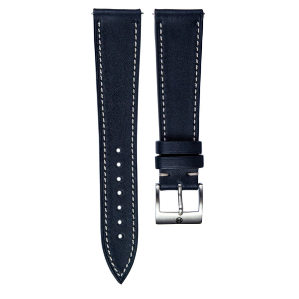 Monochrome Smooth Calfskin Watch Strap Dark Blue (White Stitch)